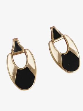 Black, Ivory and Gold Drop Style Earrings